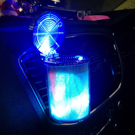 “LED Car Ashtray 🚗 – RGB Ambient Glow & Smoke Control”